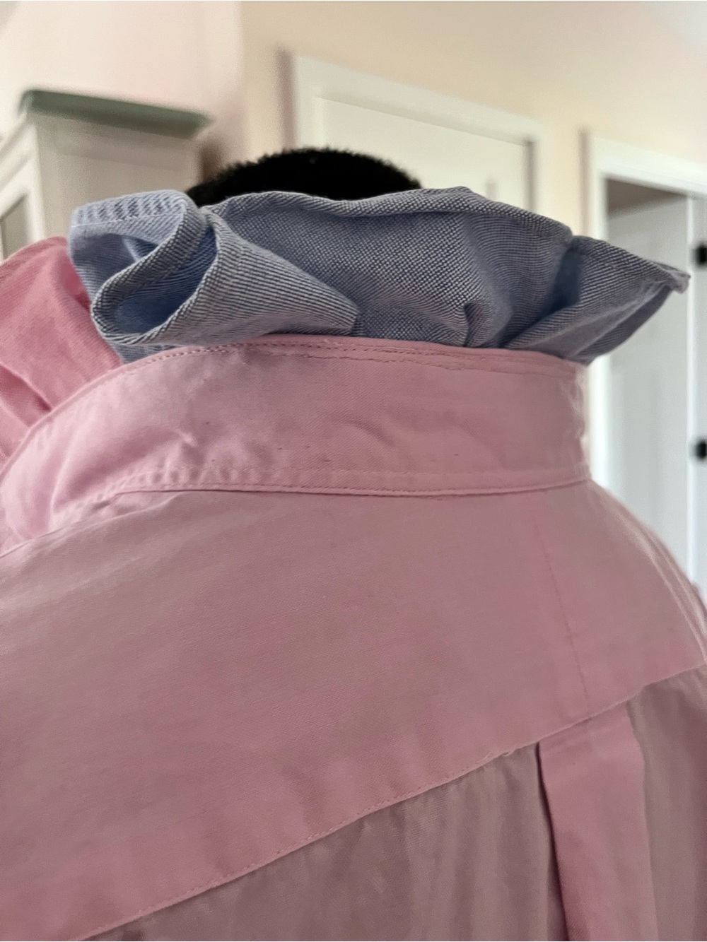 Upcycled Ralph Lauren Light Pink Button-Down Oxford Shirt Ruffle Collar - Picture 5 of 7